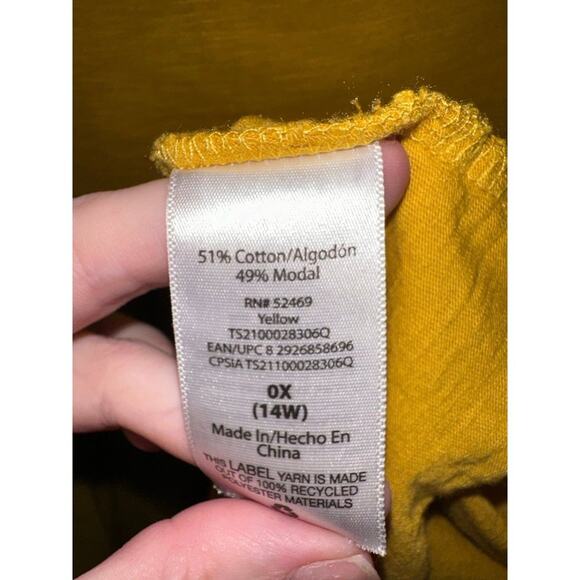 Terra & Sky Women's Top XL V-Neck Flowy Fit Flare 0x Plus Size Yellow Blouse - Picture 5 of 5